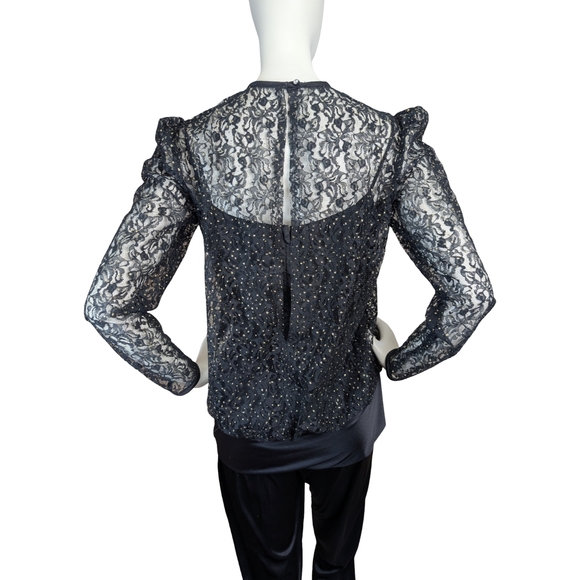 Vintage Black Lace Drop-Waist One-Piece w/ Statement Bow – Avant-Garde Evening - Picture 8 of 11